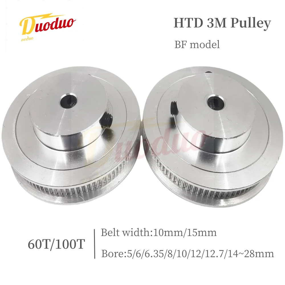 HTD 3M BF Type 60 Tooth 100 Tooth Timing Belt Pulley Synchronous Wheel Aperture 5/6/8/10/12~28mm Suitable For Belt Width 10/15mm