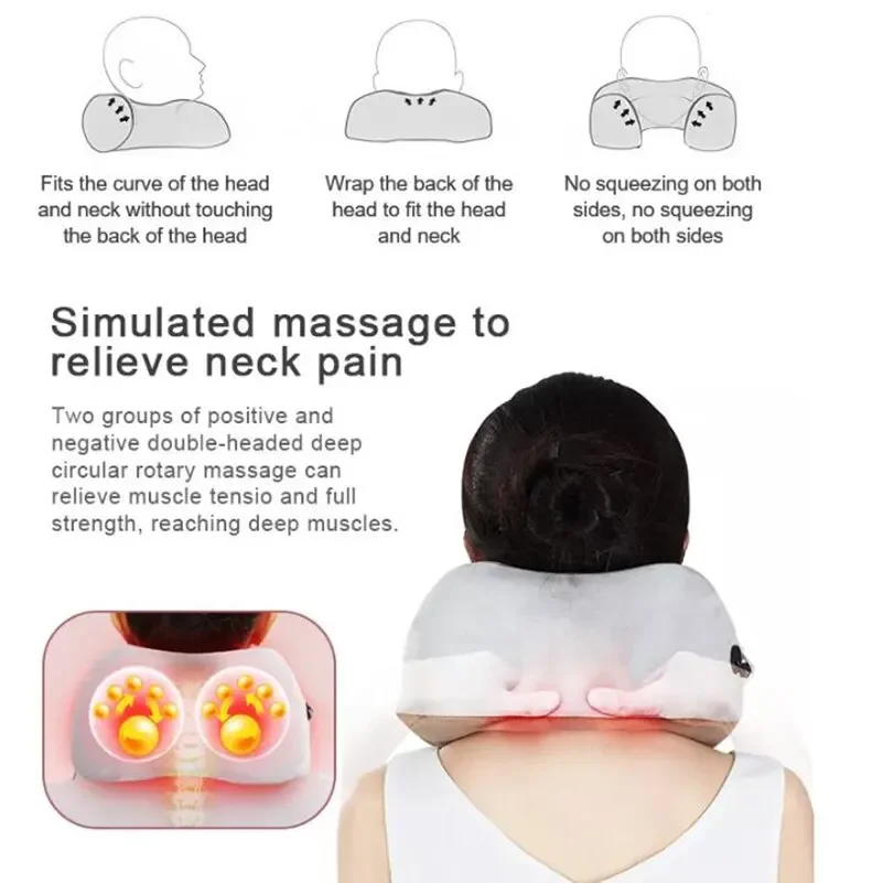 JYoucare Portable electric u-shaped neck shoulder massage pillow Heat vibrator Kneading shiatsu massager cervical relief fatigue