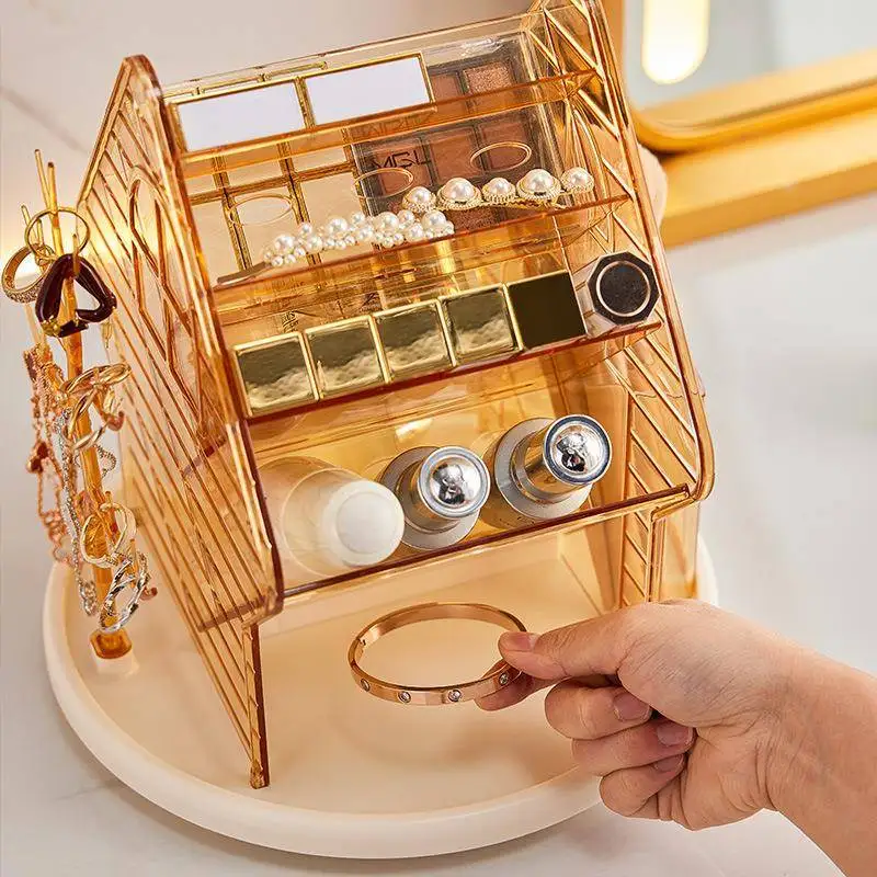 Rotatable Cosmetic Storage Box Desktop Organizer Multi-Functional Compartmentalized Home Decoration Makeup Desk Accessory
