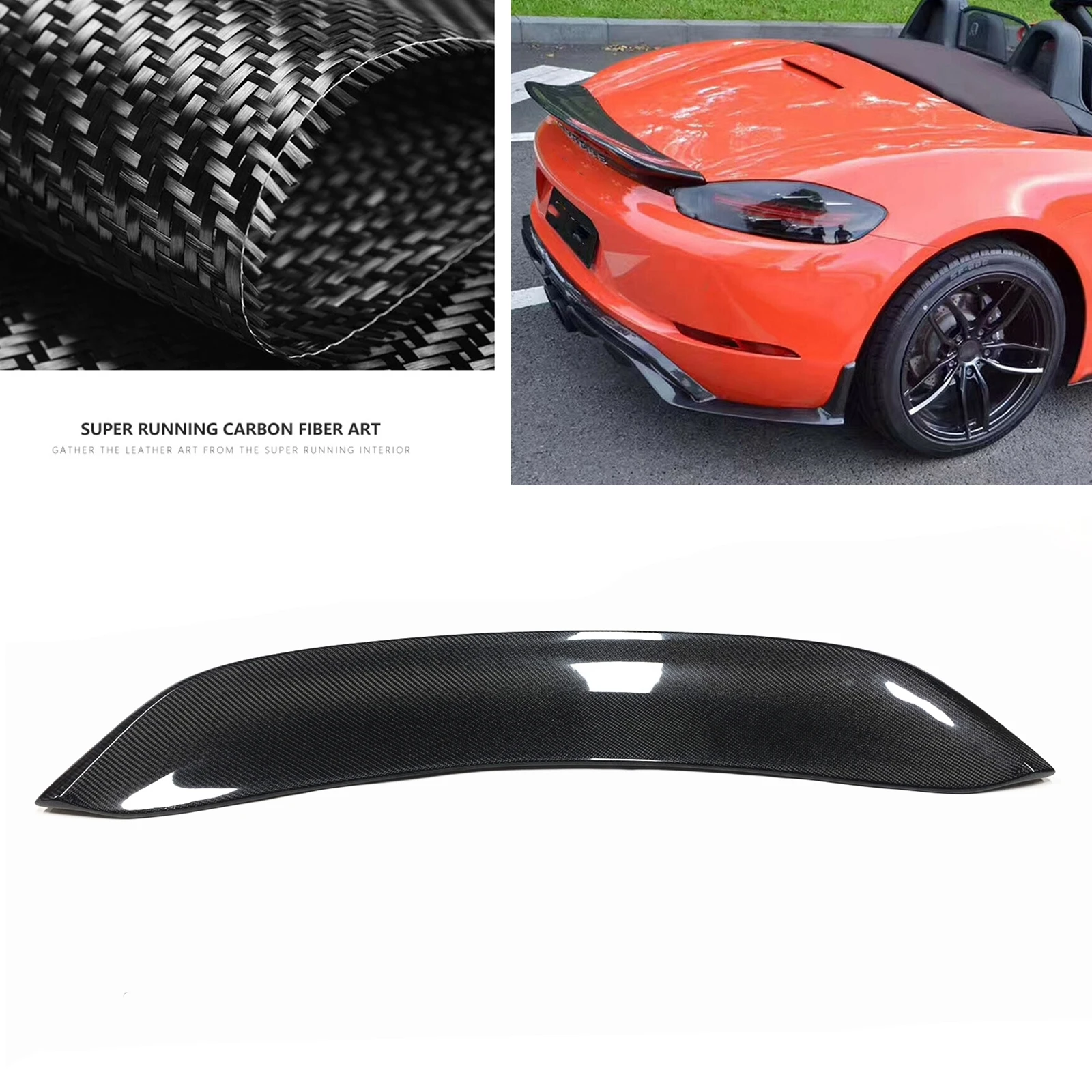 

Real Carbon Fiber Rear Spoiler Wing For Porsche 718 Boxster 2-Door Convertible 2016-2019 Tail Tailgate Trunk Lid Splitter Lip