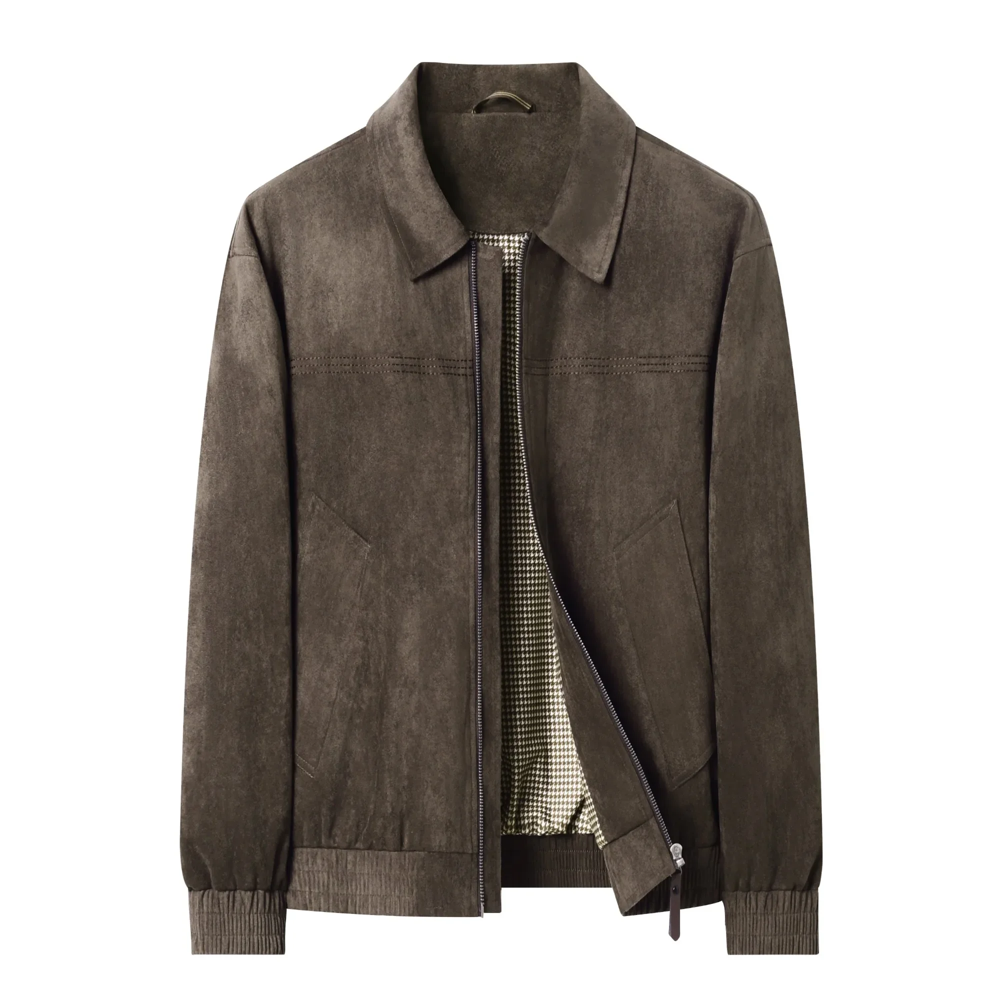 Herren Cropped Boxy Minimalistische Kunstwildleder-Jacke Leichte Weiche Textur Coach-Jacke Vintage Harajuku Streetwear Bomber-Oberbekleidung – Detail 2