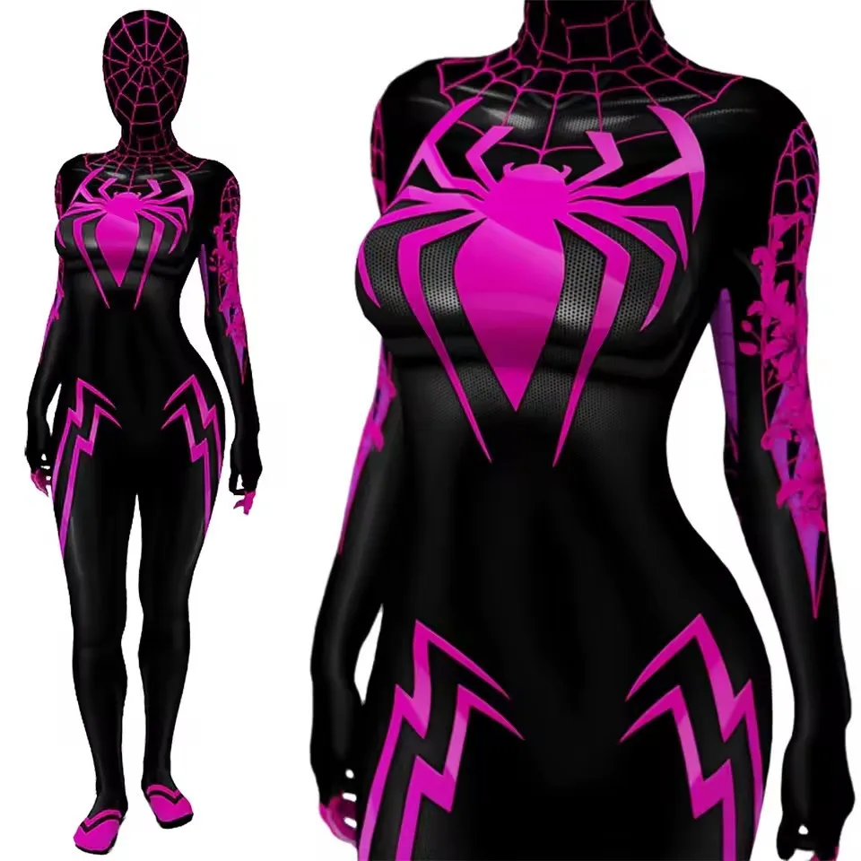 Seda Spiderwoman Cosplay superhéroe LICRA Disfraces Para SpiderWomen Cindy Moon mono Zentai traje disfraz de Halloween Mujer
