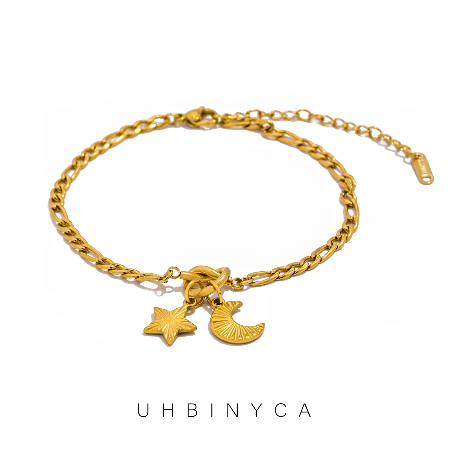 UHBINYCA Stainless Steel Star Moon Charm Bracelet for Women, Rust Proof Hypoallergenic High-quality Daily Accessory Jewelry