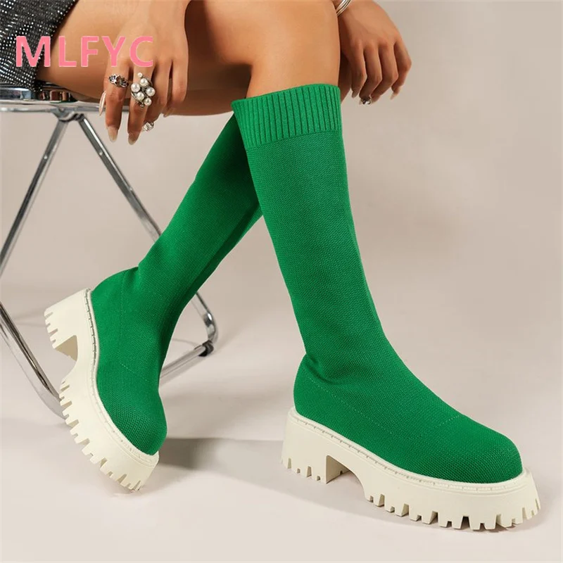 Large Fashion Knight Boots Thick Sole Mid tube Socks Boots Children's Autumn and Winter Fashion Boots in Europe and America