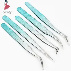 2Pcs Eyelash Tweezers Ice Flower Anti-static 3D Accurate Eyebrow Grafting False Lashes Extension Supplies Makeup Tweezer Tools