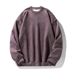 TFETTERS Brand Purple Sweatshirt Mans Suede O Neck Autumn Winter Baggy Men Sweatshirts Casual Long Sleeve 2026 New Male Tops