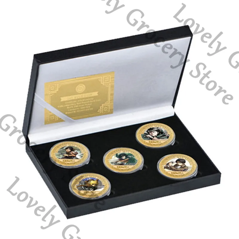 

Anime Shingeki No Kyojin Attack on Titan Eren Jaeger Armin Arlert Hange Zoe Levi Ackerman Cosplay Commemorative Coin Card Gift