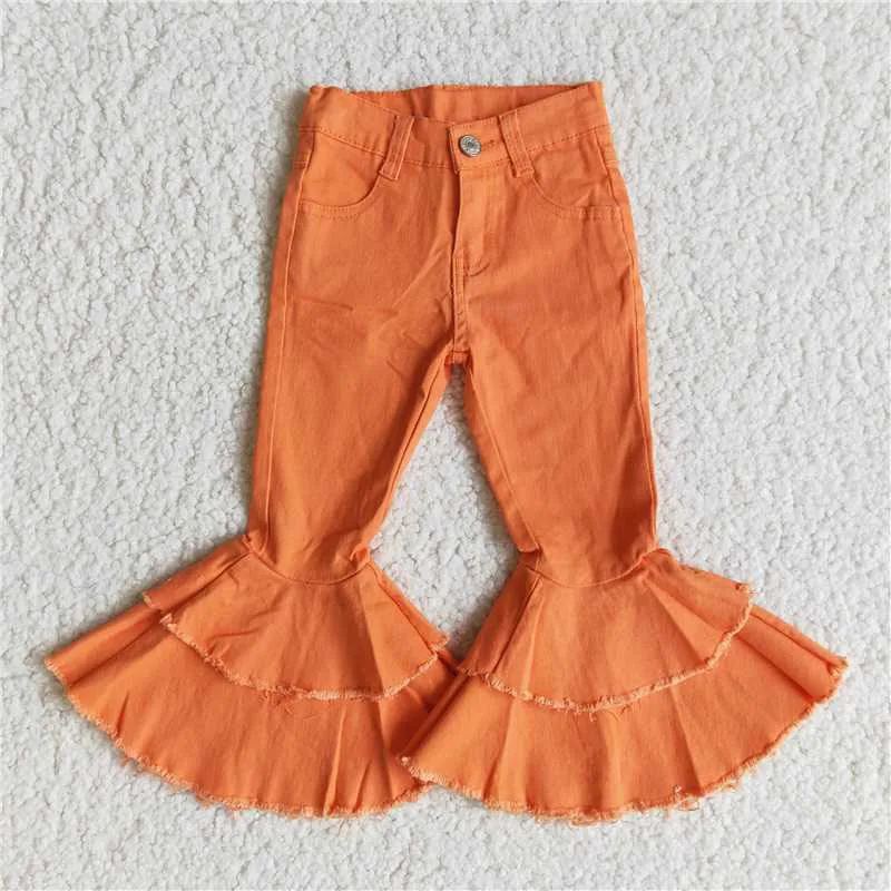 

New Kids Denim Wide Leg Flare Bell Bottom Pants Girls Boutique Solid Color Wholesale Elastic Fabric