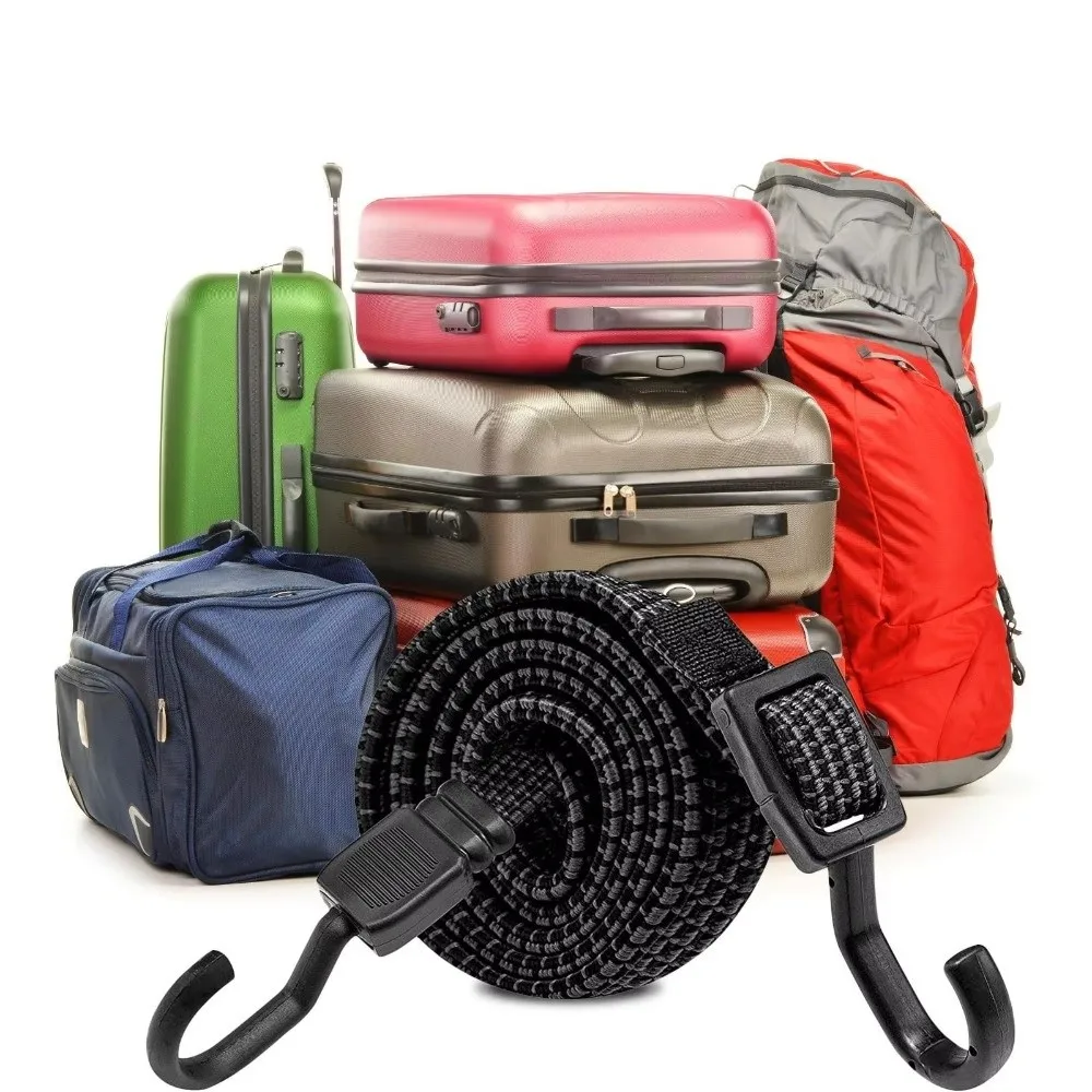 Adjustable Length Cargo Tie Down Straps Thickened Design Rubber Hooks Bungee Cord Straps Flat Wide Design High Elasticity