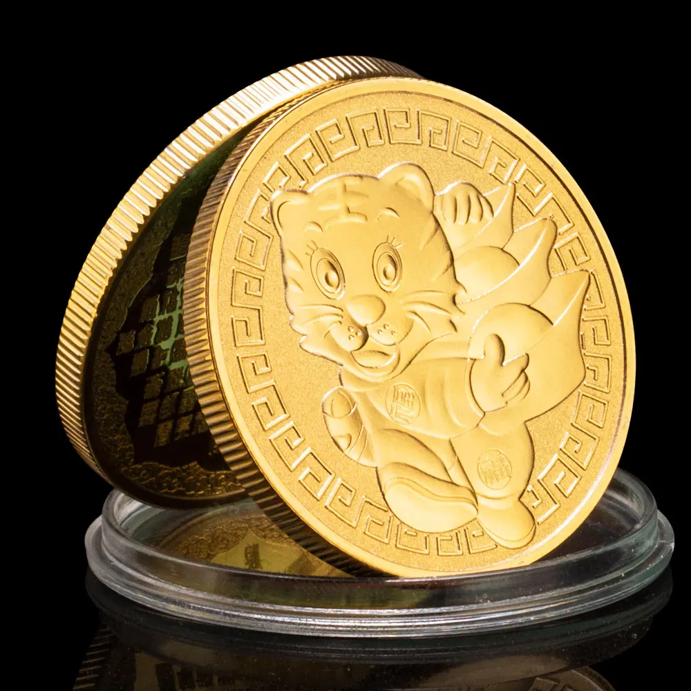 Tiger New Year Decorations Gold Plated Souvenirs and Gifts Home Decor Commemorative Coin Twelve Zodiac Lucky Coins