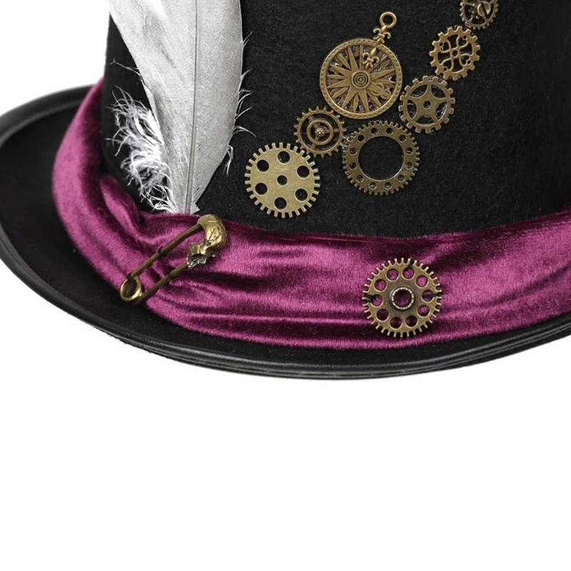 Felt Steampunk Top Hat for Adult with Gears Vintage Victorian Steampunk Costume Hat Women Men Halloween Party Props