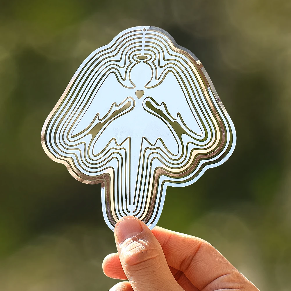 10cm 3D Rotation Stainless Steel Angel Wind Chime Holiness Bird Repeller Refracted Light Garden Courtyard Party Hanging Ornament