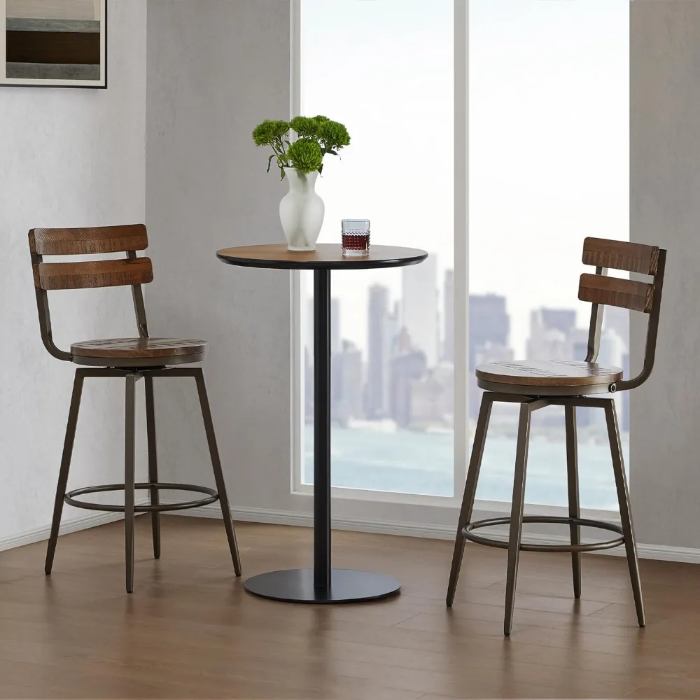 Sillas de Café giratorias con respaldo desmontable, altura de mostrador de 26 ", Barstools de madera rústica de granja, Juego de 2 sillas de Café de cocina