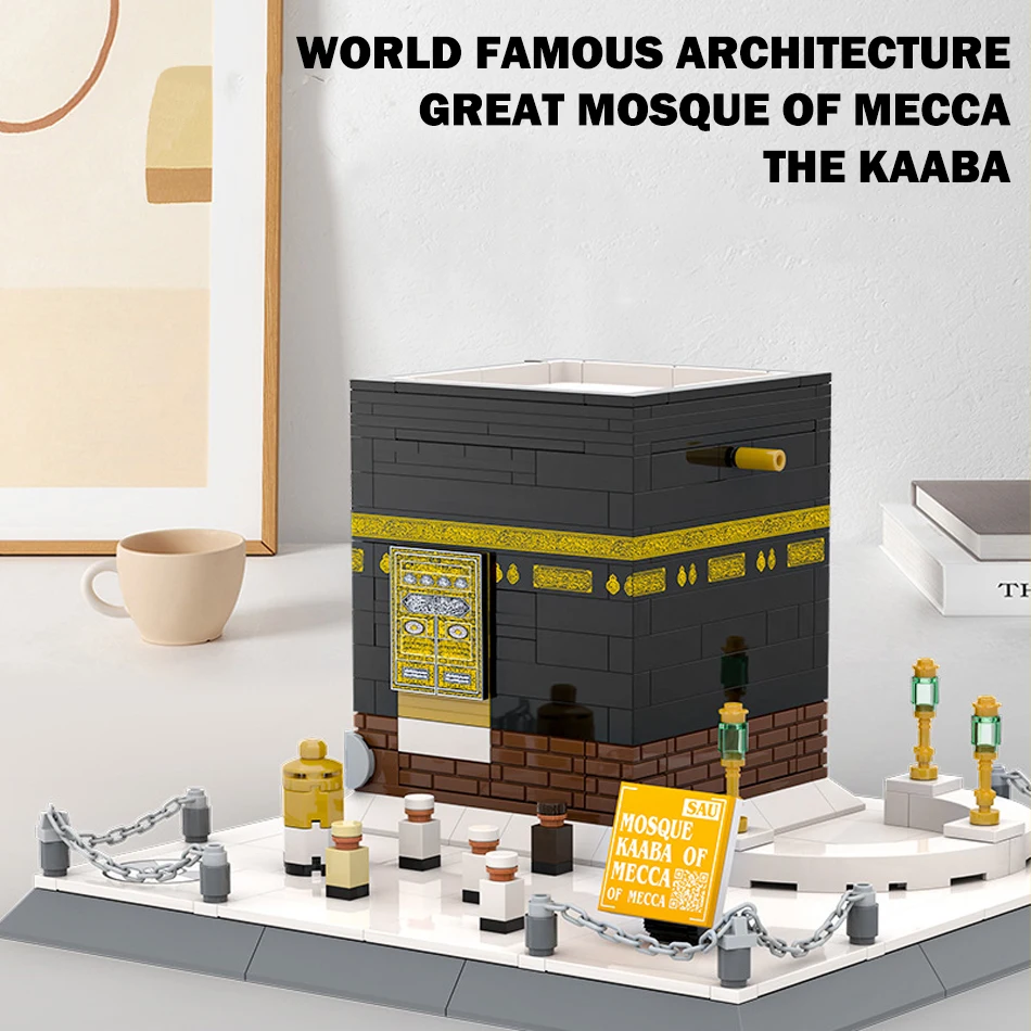 Moc arquitetura mundialmente famosa mesquita mecha kaaba modelo vista de rua blocos de construção montagem tijolos brinquedos crianças presentes