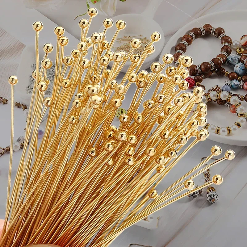 100 قطعة دبابيس كروية من الفولاذ المقاوم للصدأ دبوس رأس مطلي بالذهب والفضة للخرز خيوط صنع المجوهرات إكسسوارات يدوية الصنع يدوية الصنع