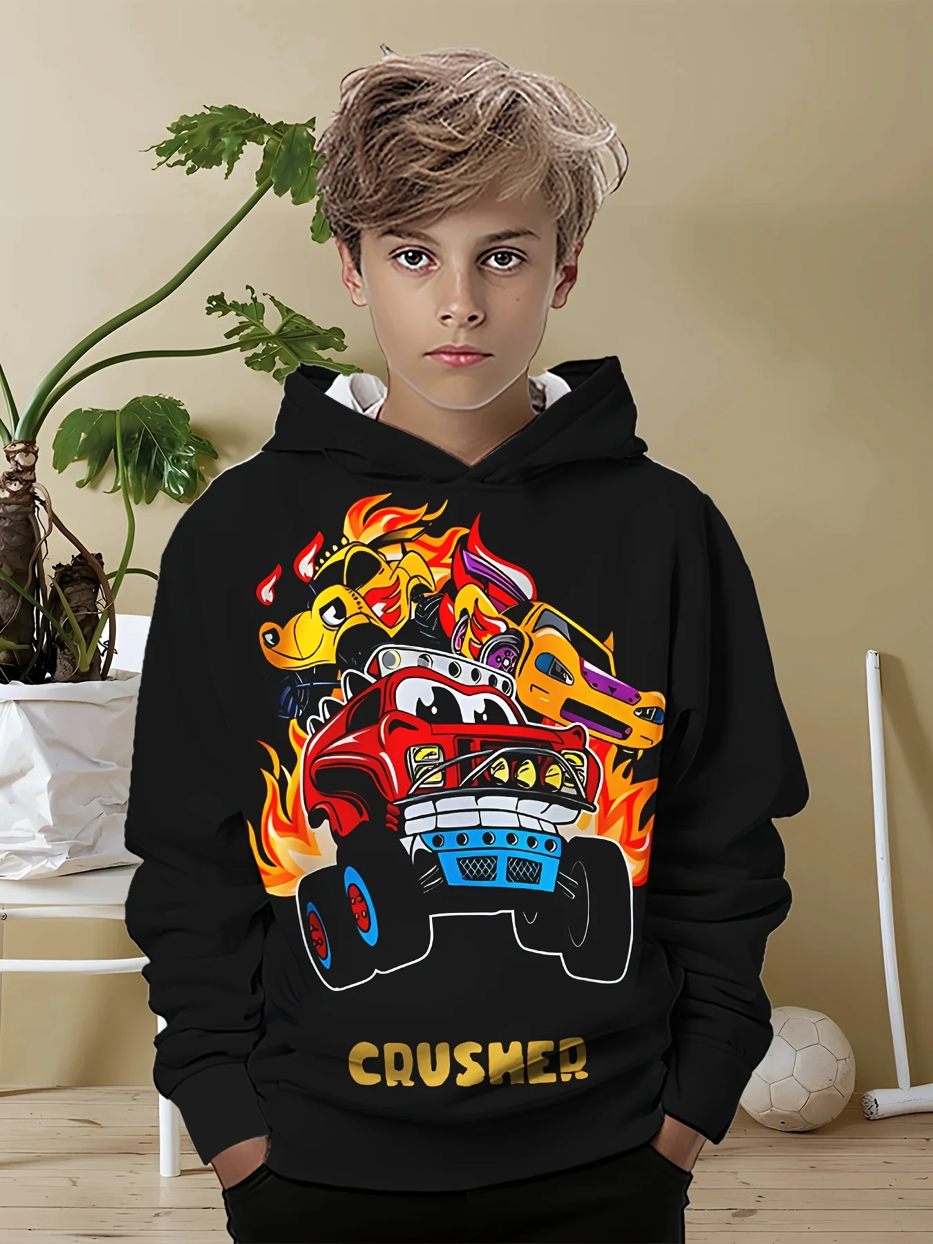 

Spring and Autumn Fashionable Children's Hoodies, 3D Digital Printed Patterns on Small Cars, Comfortable and Casual
