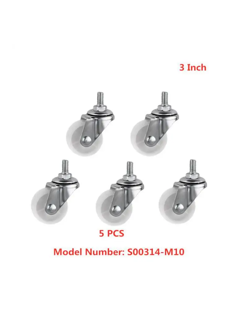 5 Pcs/Lot 3 Inch Light Screw Caster 10 * 25mm White Pp Thread Universal Wheel Hardware Tool