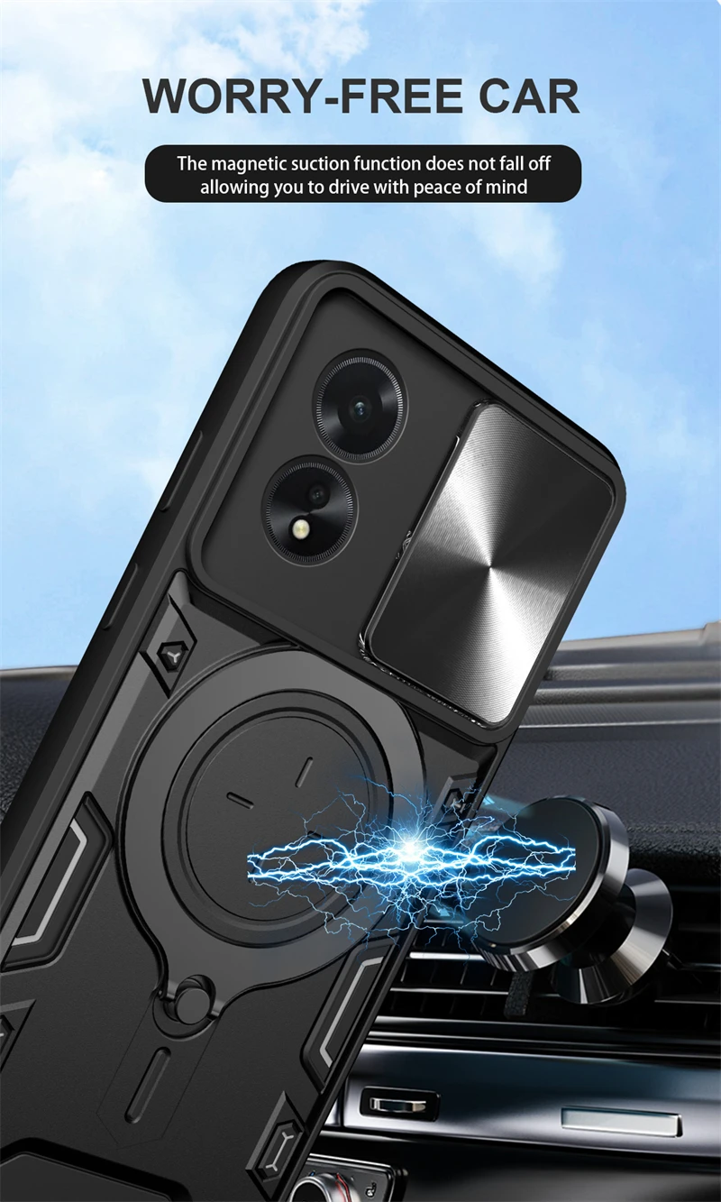 For Oppo A38 4G Case Armor Slide Lens Protect Phone Case For OppoA38 Orro Appo A 38 38A CPH2579 6.56" Car Holder Ring Back Cover image 6