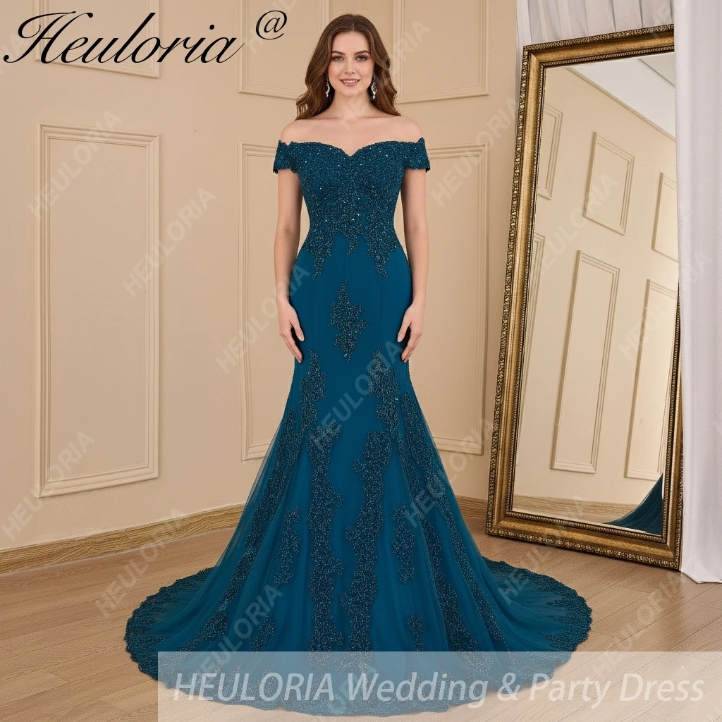 

HEULORIA свадебное платье русалки с открытыми плечами, кружевное платье невесты с бисером, длинный шлейф, Robe de mariage