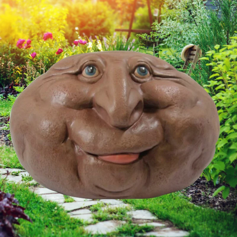 Rock Funny Face Garden Yard Art Resin Sculptures Mystical Garden Stones for Indoors Outdoors Patio Porch D1