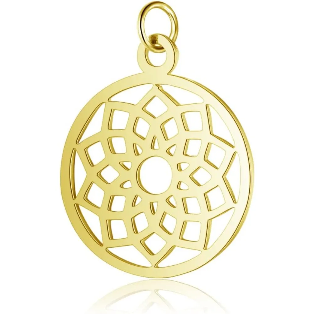 5Pcs 19mm Stainless Steel Indian Chakra Charms Ajna Charms Flat Round Chakra Muladhara Chakra Charms