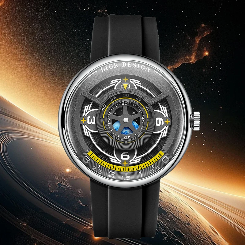 LIGE Outdoor Creative Dial Watches Male Fashion Casual Sport Earth Silicone Waterproof Luminous Quartz Wristwatches Reloj Hombre