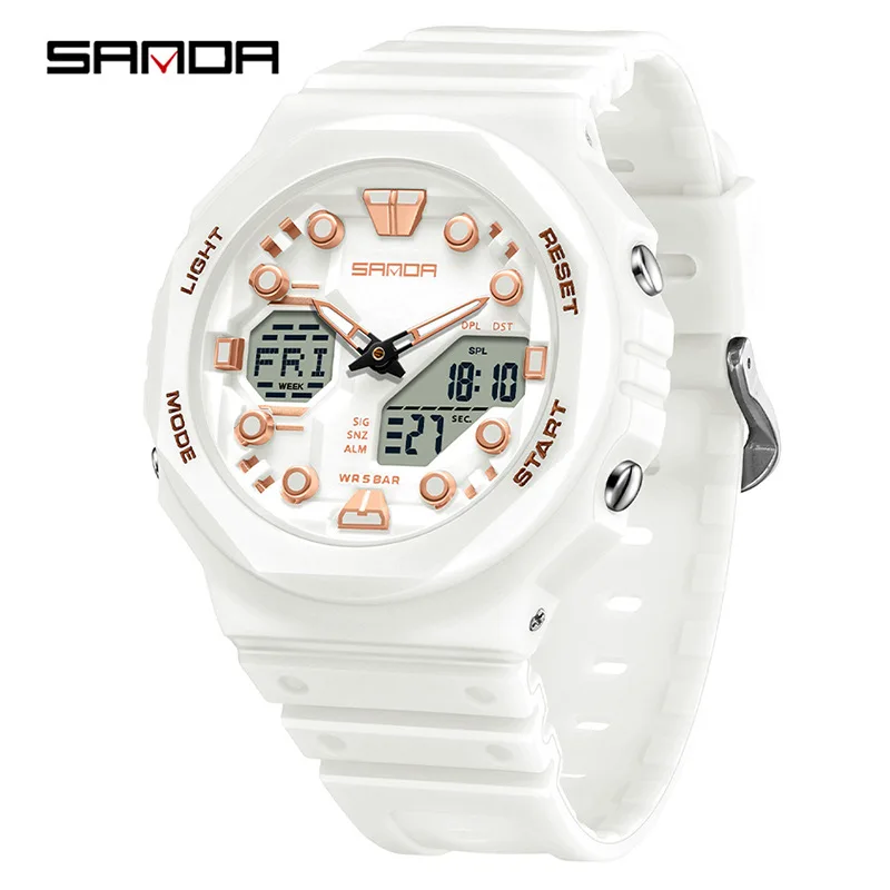 SANDA6200 Trendy Cool Sports Electronic Watch Waterproof Dual Display Countdown Night Light Multifunctional Trendy Student Watch