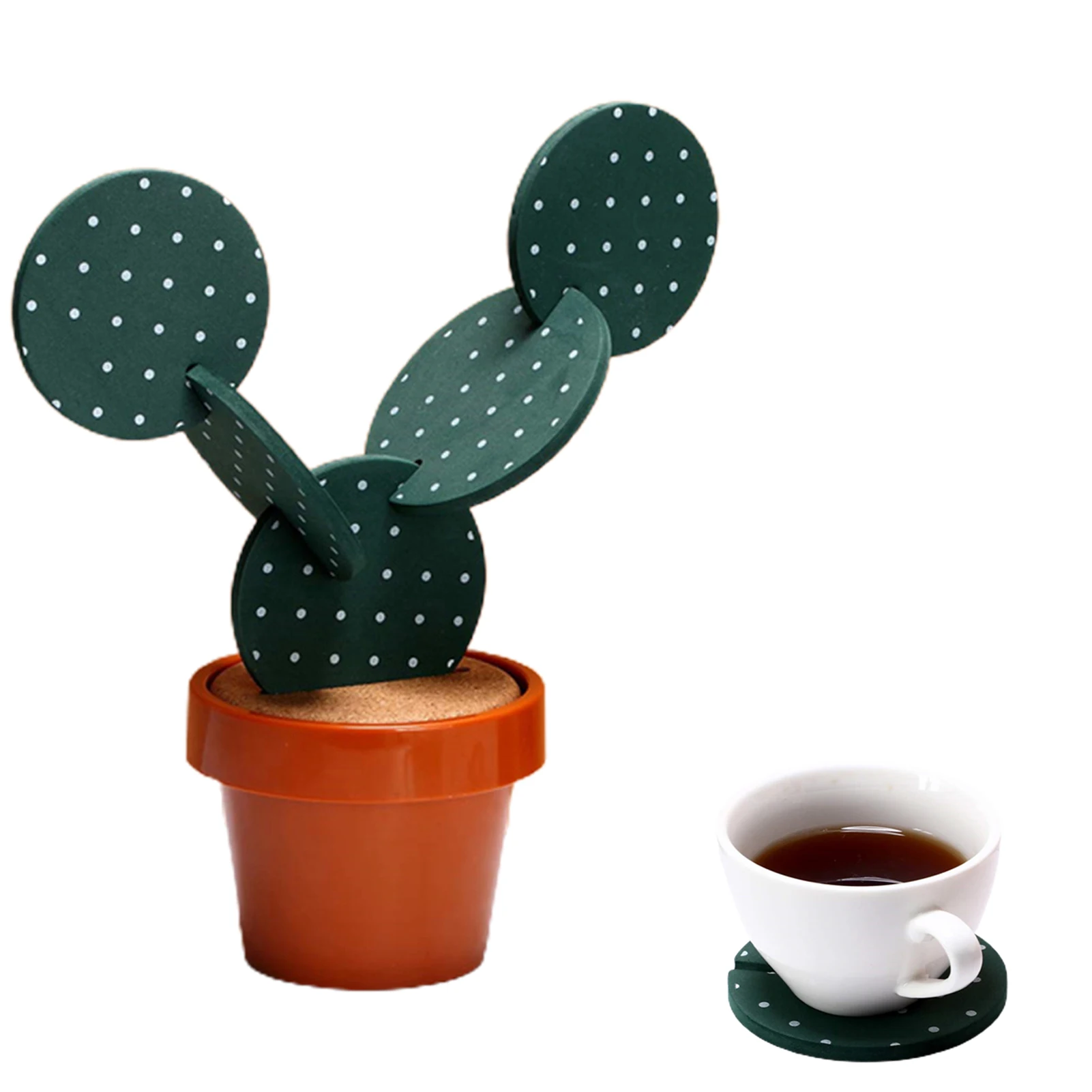 Creative Cactus Shaped Coaster Wood Round Drinks Coasters Cup Holder Anti-skid Cup pads Non-slip Coaster For Home Decor Gifts