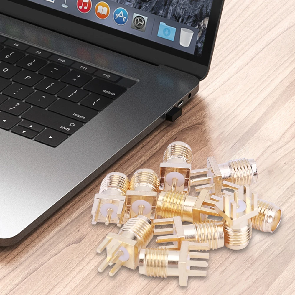 10 Pcs SMA Female Base Socket Jack 50 Ohm SMA-KE Plug Socket Brass Solder PCB Board Edge Mount Adapter with 4 Pins