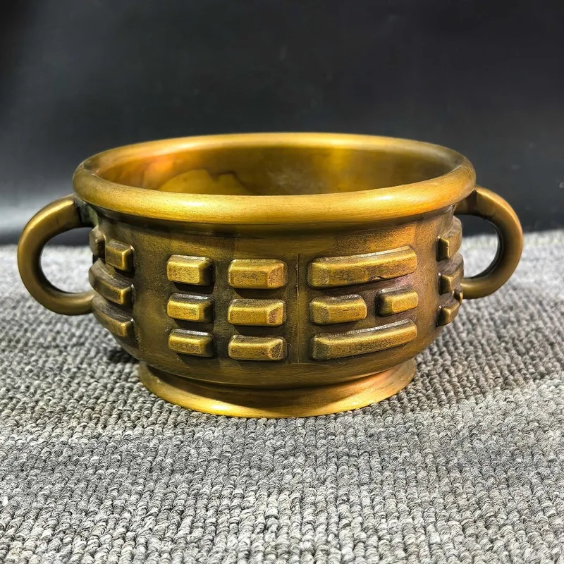 Antique-style collectible, double-eared beast cup ornament, home copper incense burner, decorative craft. Single item available