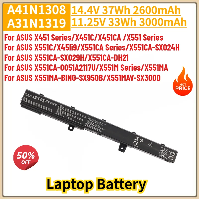 A41N1308 A31N1319 Laptop Battery 2600mAh 3000mAh for Asus X451 X451C X451CA X551 X551C X45li9 X551CA X551CA-SX024H
