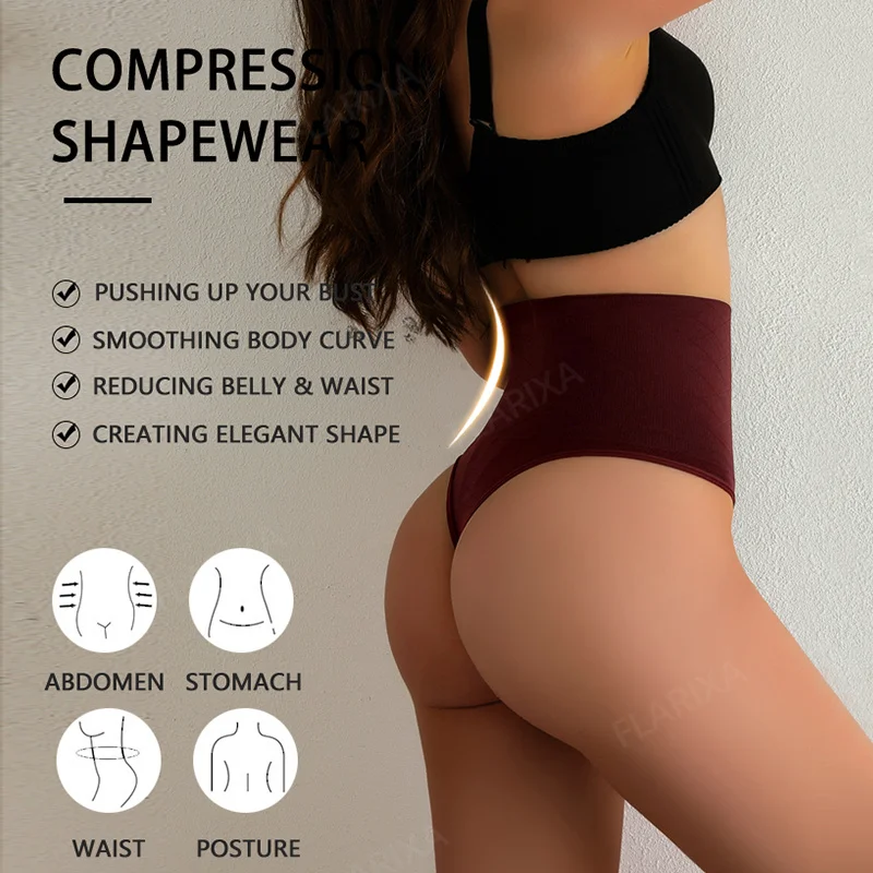 Flarixa Flat Belly Shaping Thong Seamless High Waist Panties Comfortable Tummy Control Pants Waist Shaper Briefs for Women