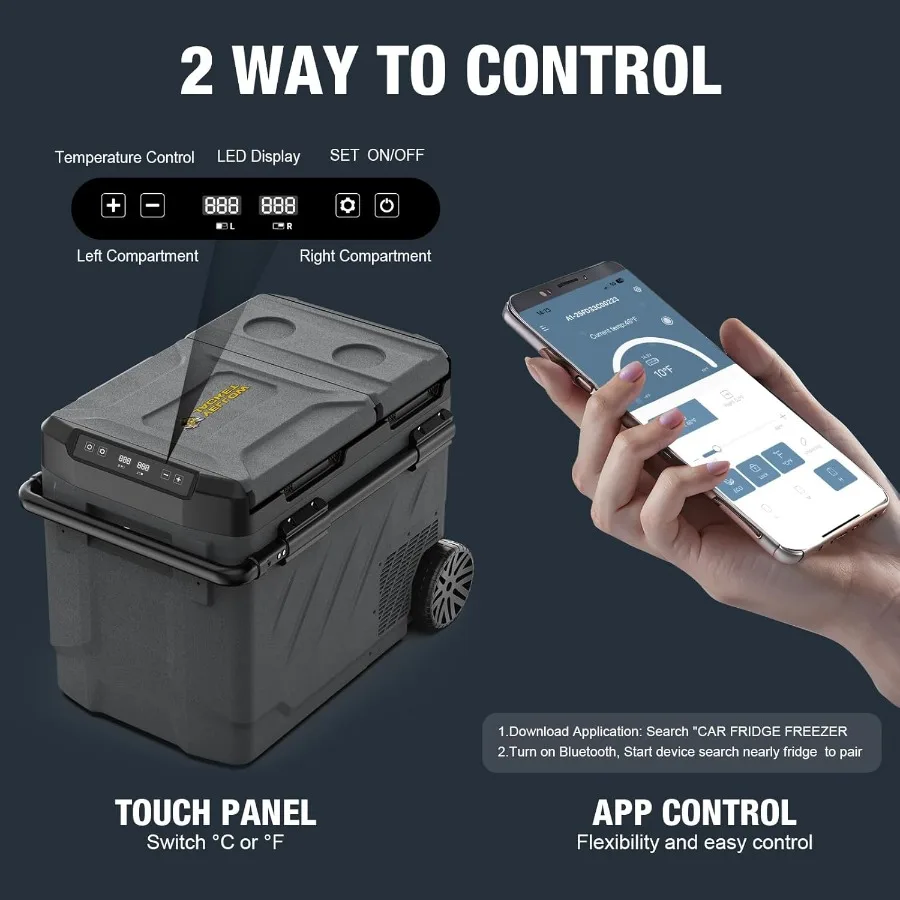 ثلاجة سيارة 12 فولت 49 لتر مبرد كهربائي محمول مع عجلات للتخييم والسفر 12 24 فولت تيار مستمر و110240 فولت تيار متردد جهد مزدوج