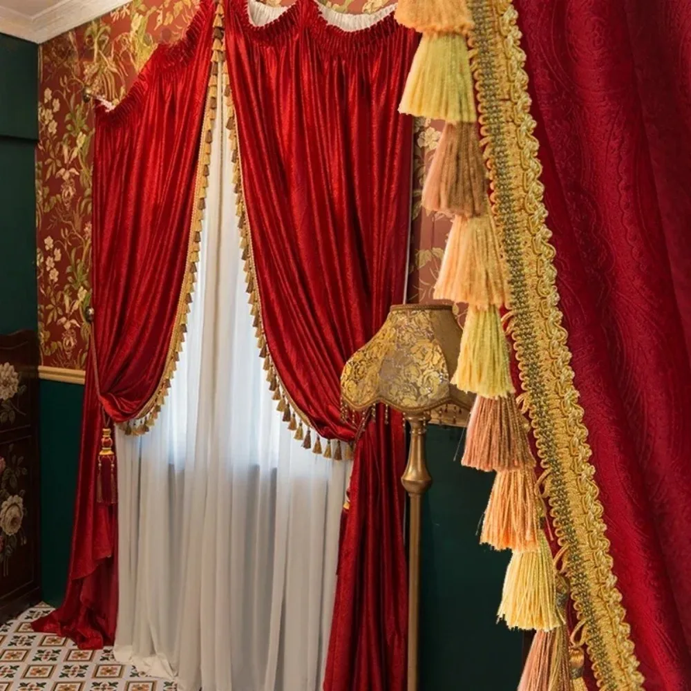 Dome-style Rust Red Curtain with Embossed Head  Shading Velvet Curtains for Living Dining Room Bedroom