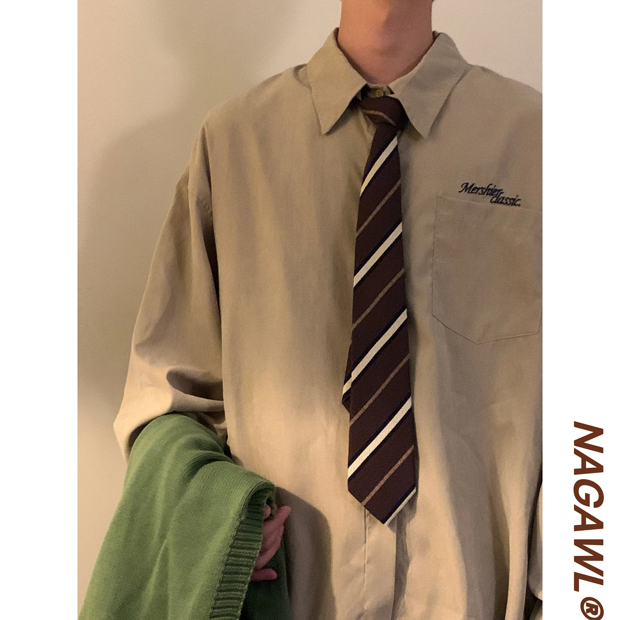 Loose Fit Long Sleeve Green Shirt Men's Casual Style Spring Autumn New Arrival Cityboy Outerwear Shirt Youth Trend