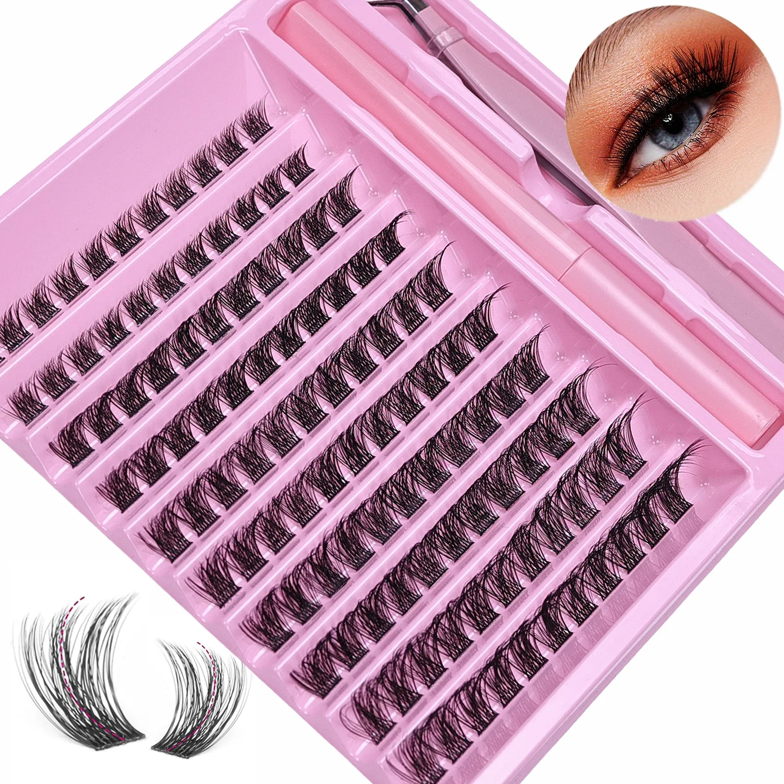 DIY Lash Extension Kit Lash Clusters With Bond Individual  Cluster Lashes Wispy D Curling False Eyelash Clusters With Tweezers