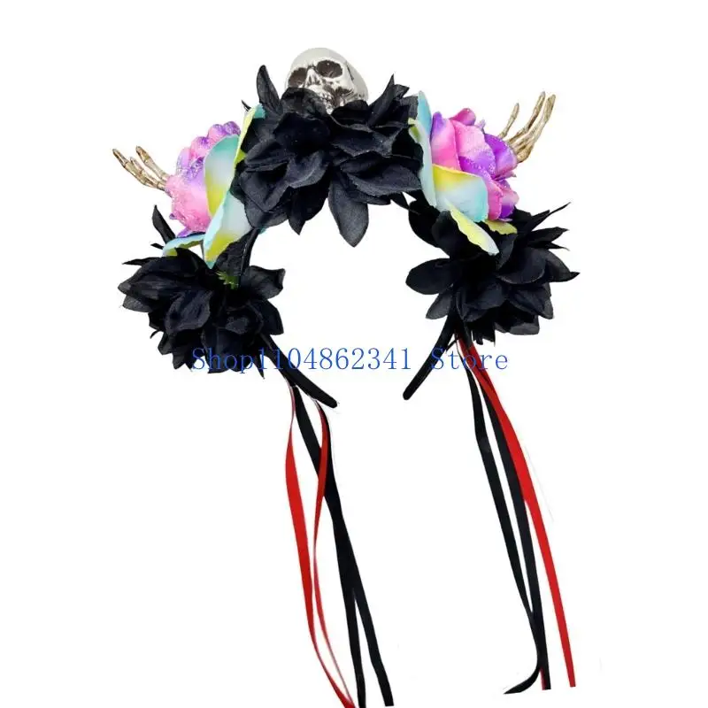 5ASD cranio fascia per cranio Halloween Accessorio per capelli colorati e mani scheletriche per adulti per bambini feste