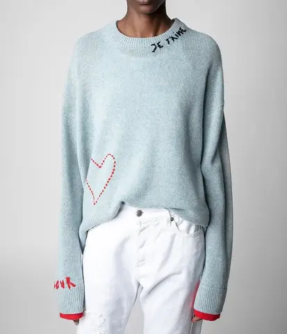 Super chic Letter Embroidery Sweater WomenAutumn Winter Asymmetrical Hem Wool Pullover Streetwear Sweaters Jumpers Female