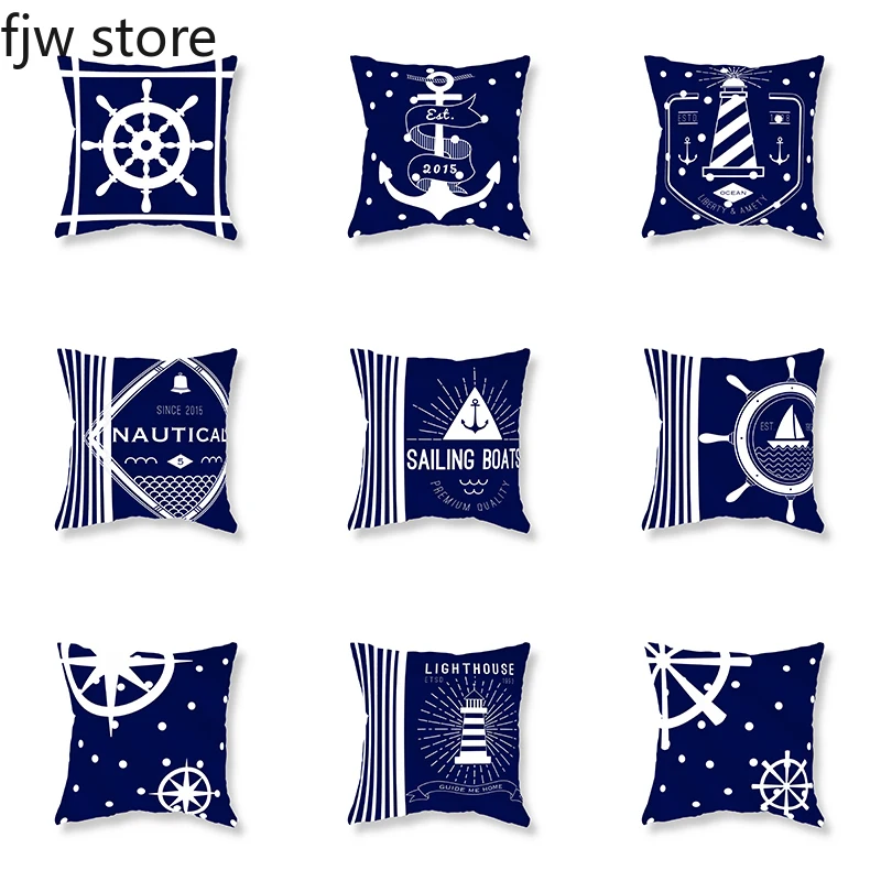 Nordic dark blue nautical series pillowcase sofa decorative cushion cover home decoration ornaments 45x45cm