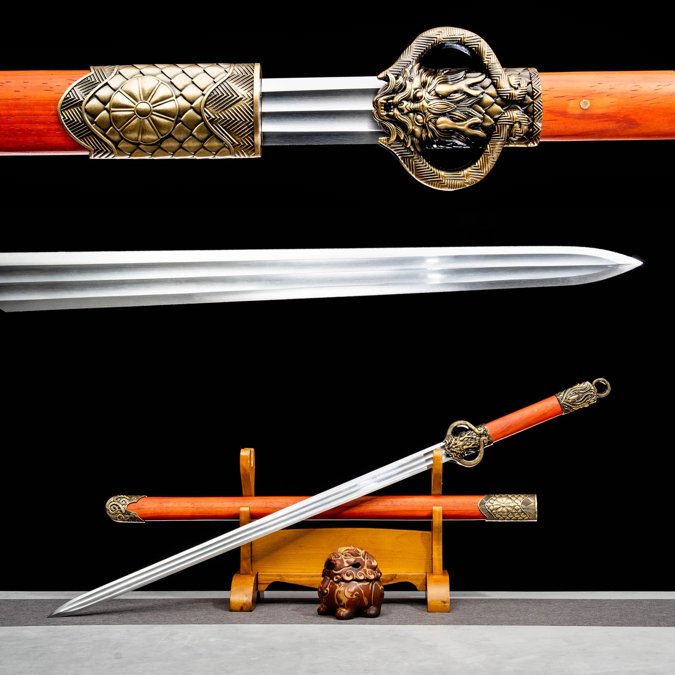 

107cm medieval copper dragon carbon steel sharp Weapons katana Combat Preparation Ninja samurai sword Shirasaya full tang gift