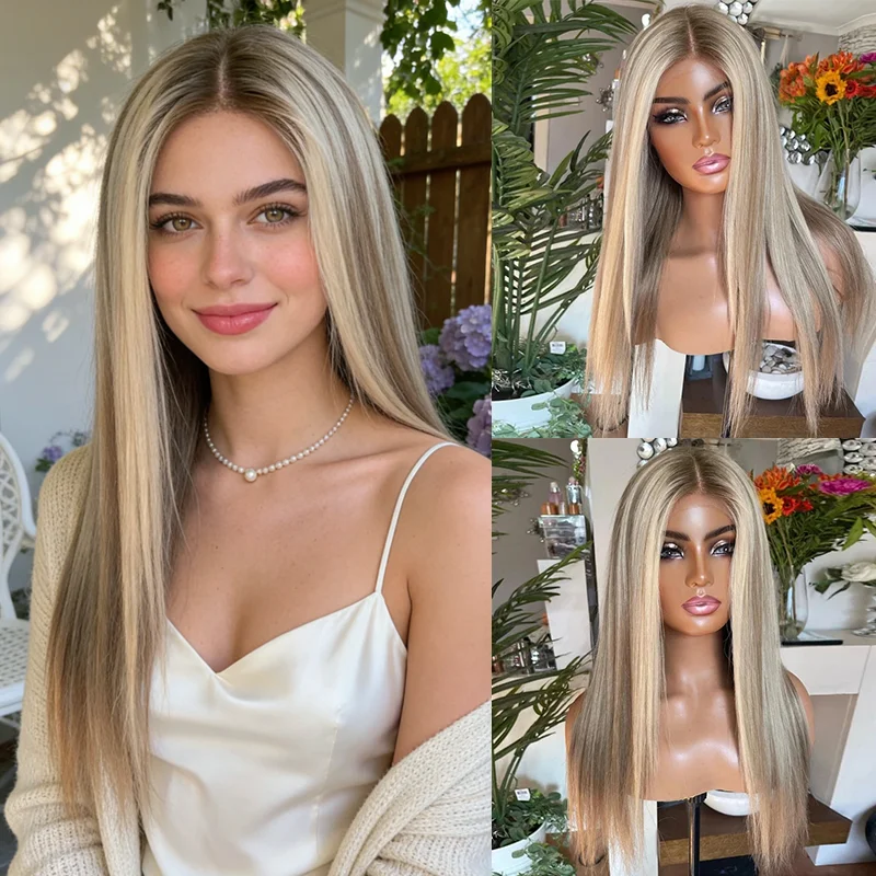 perruque-lace-front-longue-et-droite-de-26-pouces-cheveux-synthetiques-melanges-a-5-de-cheveux-humains-marron-avec-meches-blondes-ombrees-sans-colle-douce-pour-cosplay