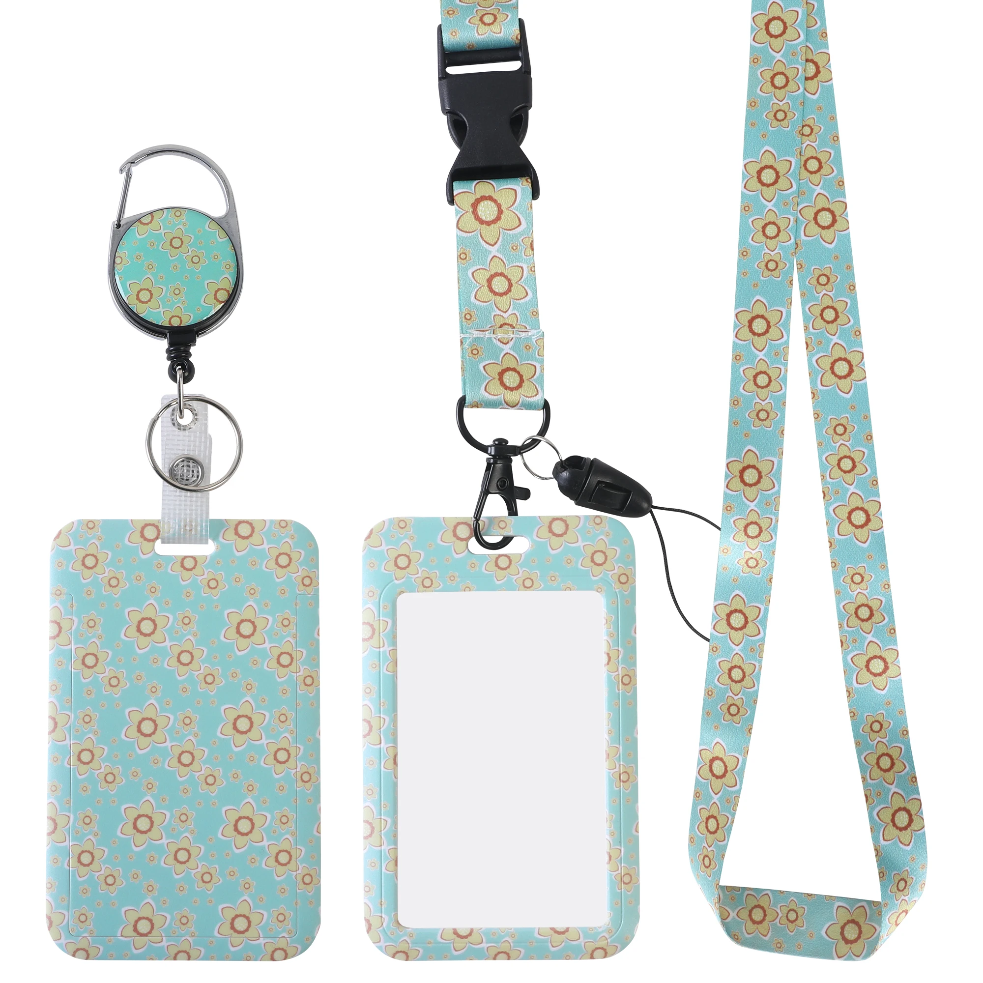 

1pcs ID Badge Holder with Lanyard Green Lanyards with Vertical Waterproof ID Badge Holder for Office, School, Travel