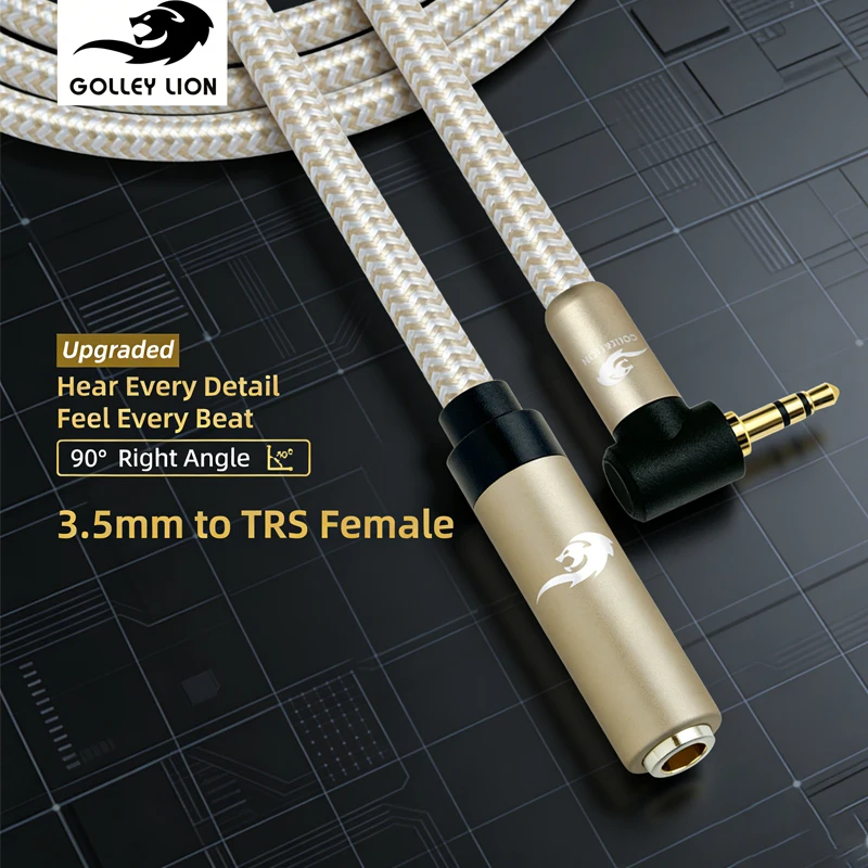 

GOLLEY LION Upgraded 3.5mm to TRS Female Audio Cable 90° Right Angle Beige Nylon Braid Anti-Interference for Guitar Amplifier