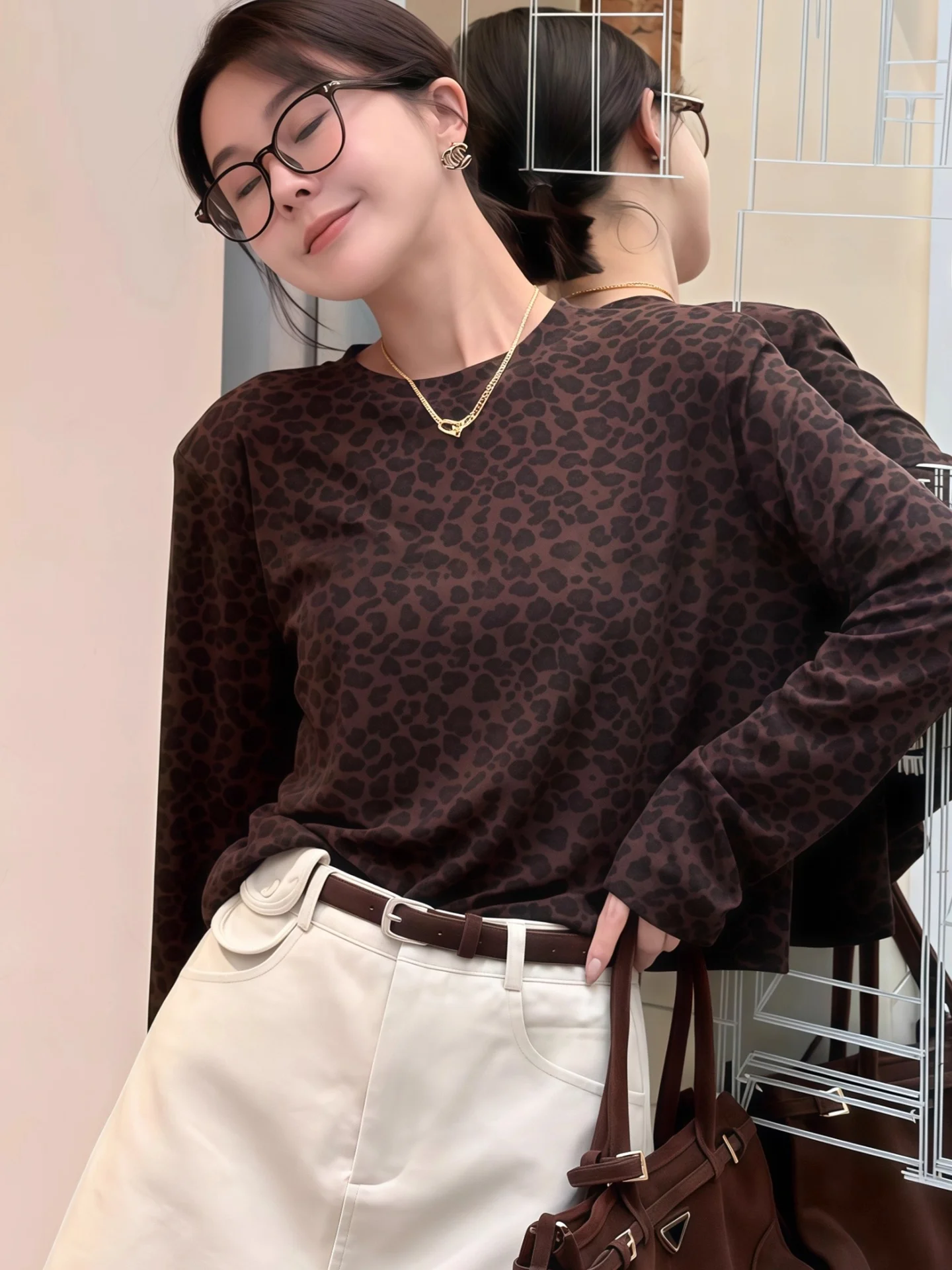 Ele camada de base de malha irt outono casual chique design longo sve na moda commute sle versão coreana corte reto