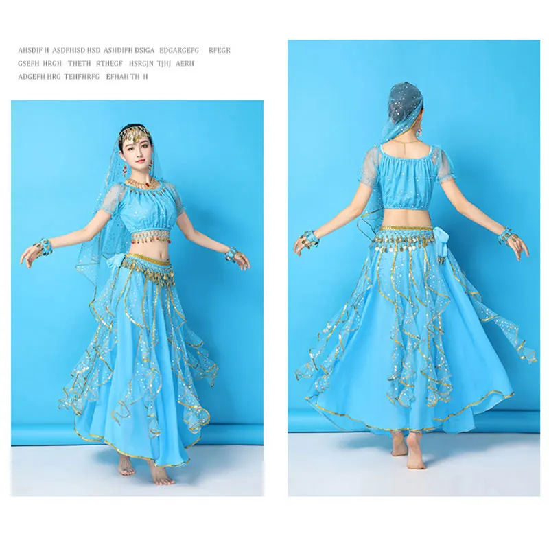 Women Shiny Belly Dance Sequins Top Skirt Indian Arabic Costume Set Bollywood Cosplay Clothes Practice Dancewear Rave Outfit Set