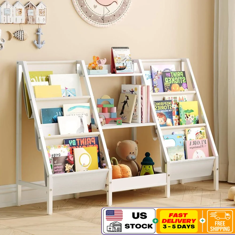 

Kids Bookshelf Toy Organizer 3-Tier Storage Unit Kids Room Playroom Durable Sturdy Bookcase Easy Assembly Child Friendly Reading