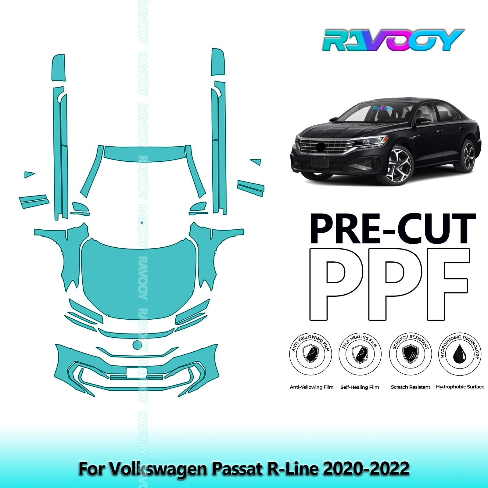 

Front Kit+Rockers Clear Bra Precut PPF Paint Protection Film For Volkswagen Passat R-Line 2020-2022