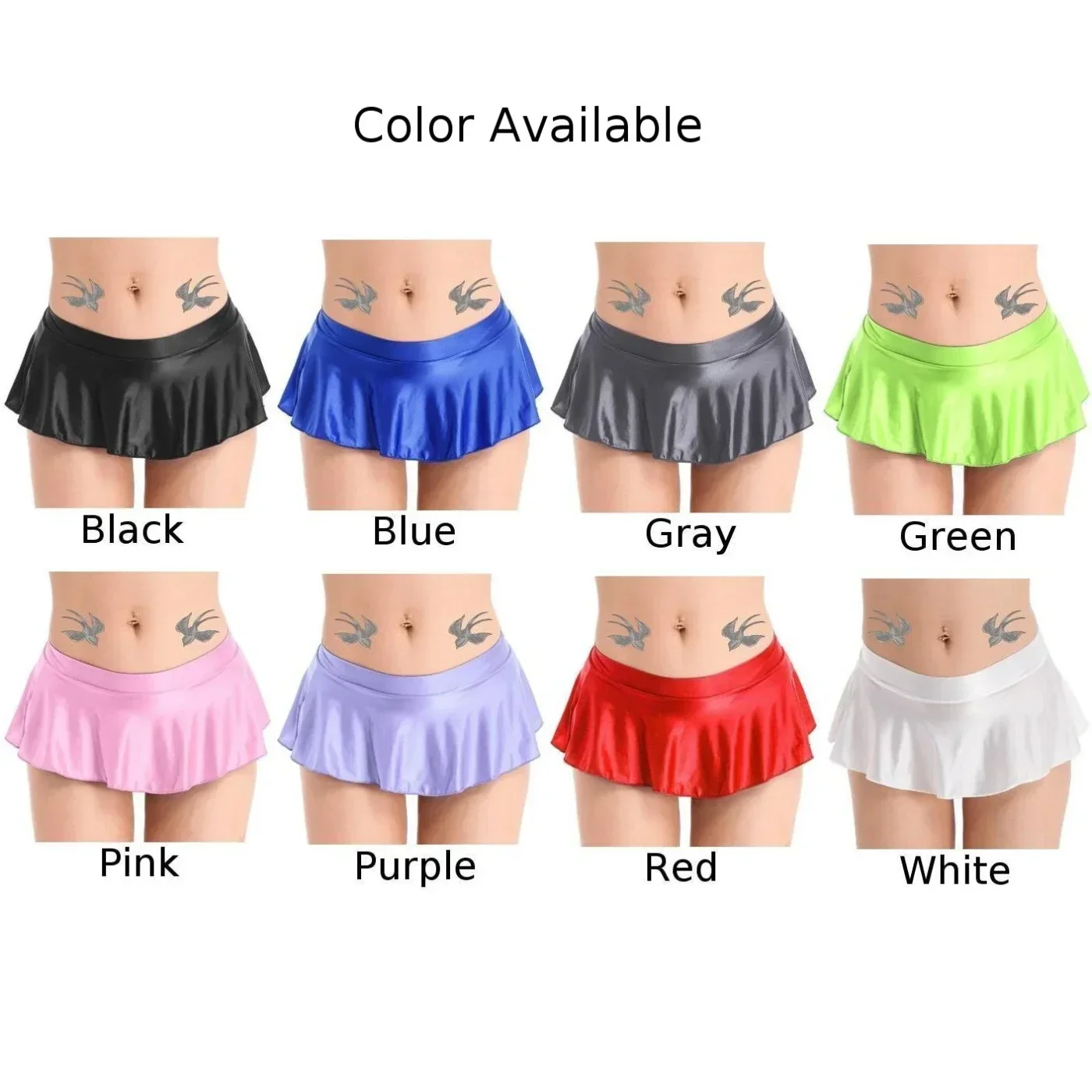 Sexy Women Ladies Pleated Wet Look Shiny Glossy Low Waist Short Skirt Skater Dance Party Skirt Clubwear Dance Erotic