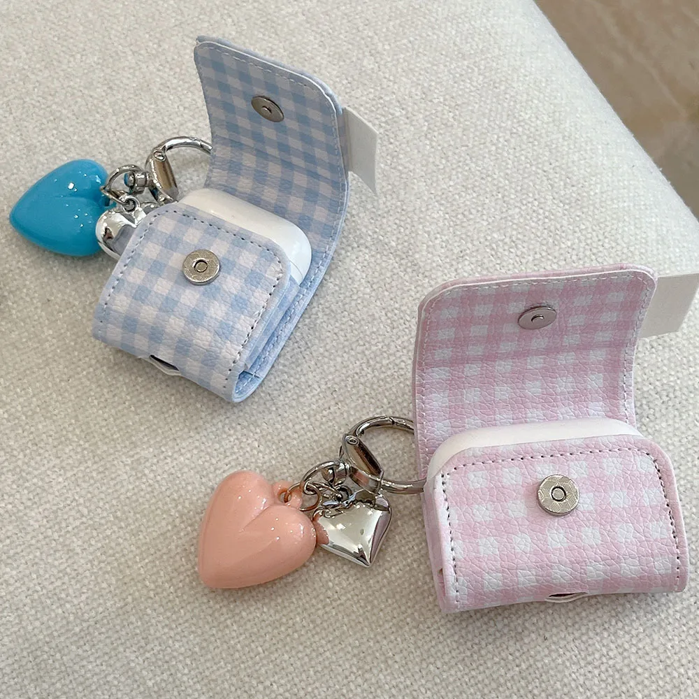 INS Reticolo Rosa 3D Stella Amore Cuore Portachiavi con ciondolo Cover per Apple AirPods Pro 2 AirPod 4 1 3 Custodia in pelle per auricolari fortunati