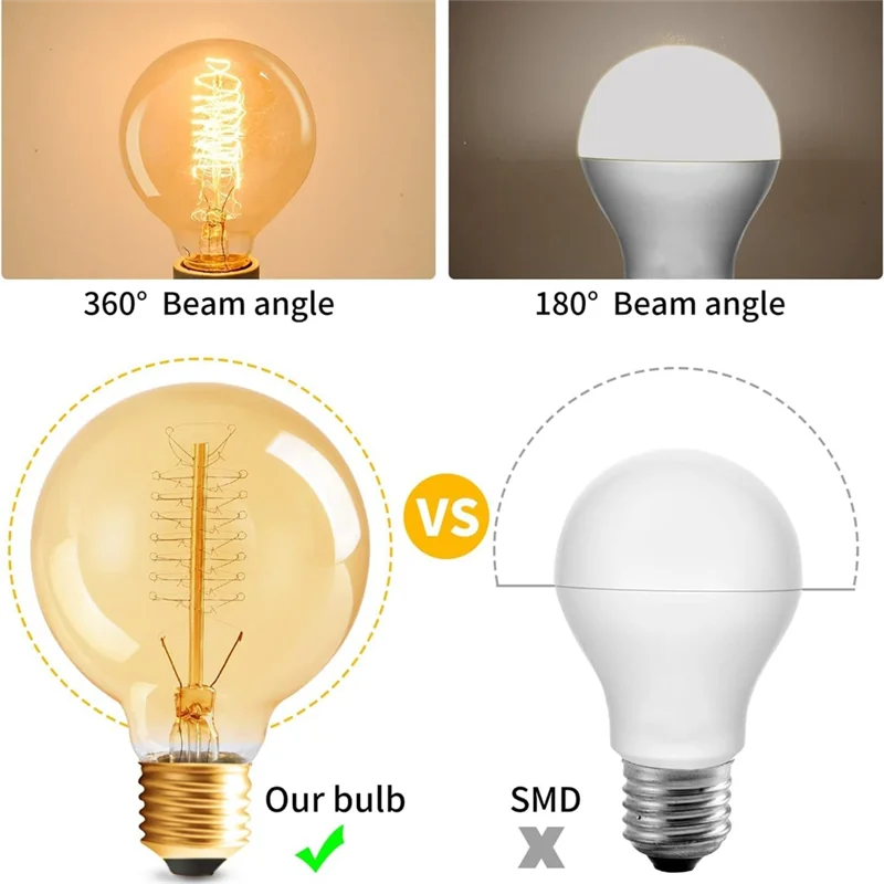 

ABAE-Vintage Filament Light Bulb E27 220V 40W G80 Warm Yellow Retro Style Bedroom Lamp